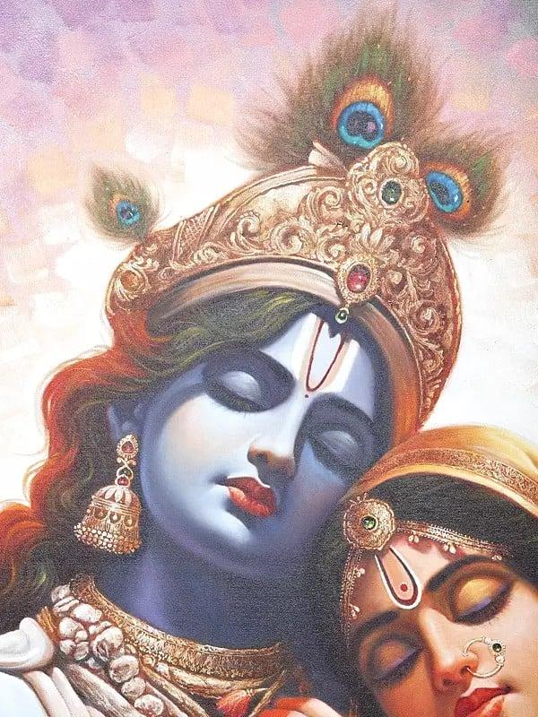 Exotic India Divine Love Of Radha Krishna Oil Painting On Canvas 