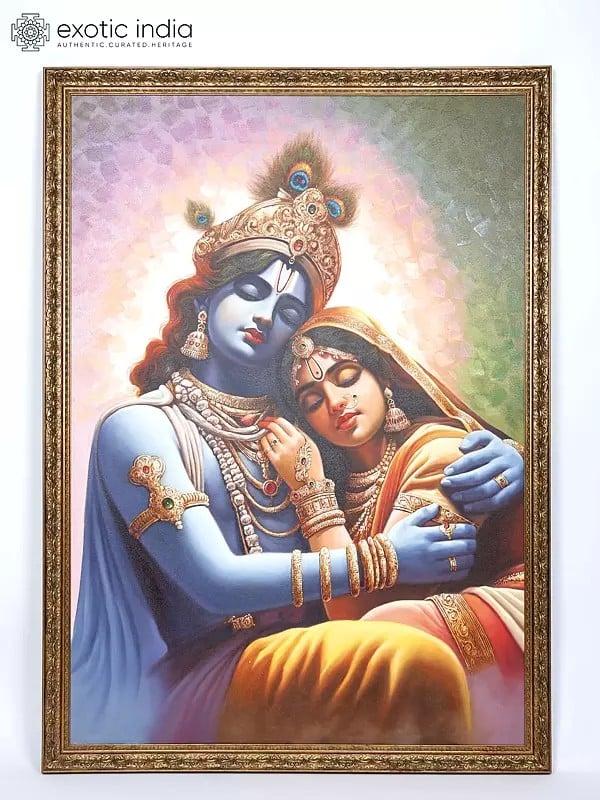 exotic india Divine Love of Radha Krishna Oil Painting on Canvas 