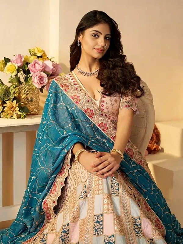 Exotic India Dola Silk Heavy Sequins And Embroidery Work Stunning Wedding Wear Lehenga Choli With Soft Chinon Dupatta 