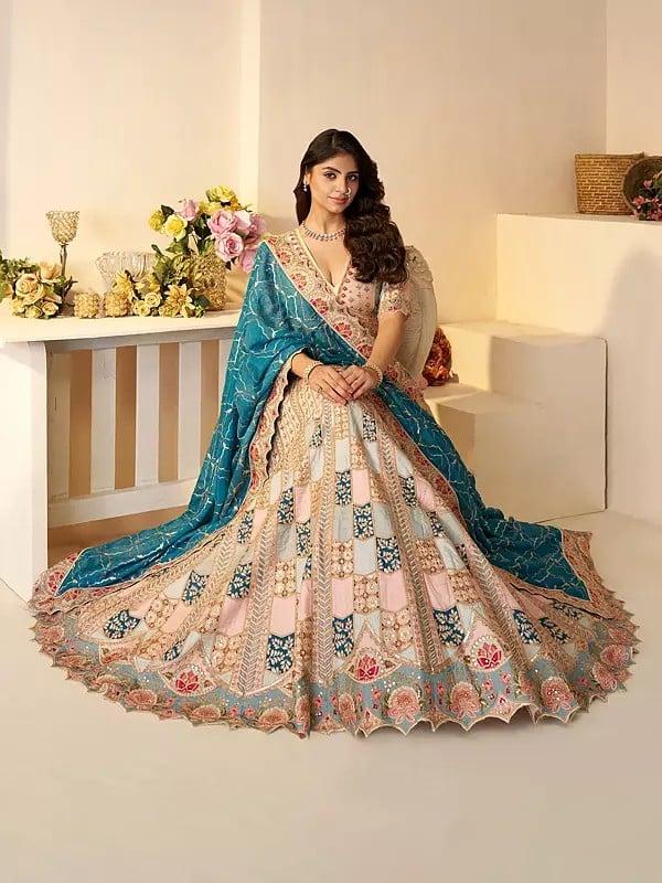 Exotic India Dola Silk Heavy Sequins And Embroidery Work Stunning Wedding Wear Lehenga Choli With Soft Chinon Dupatta 