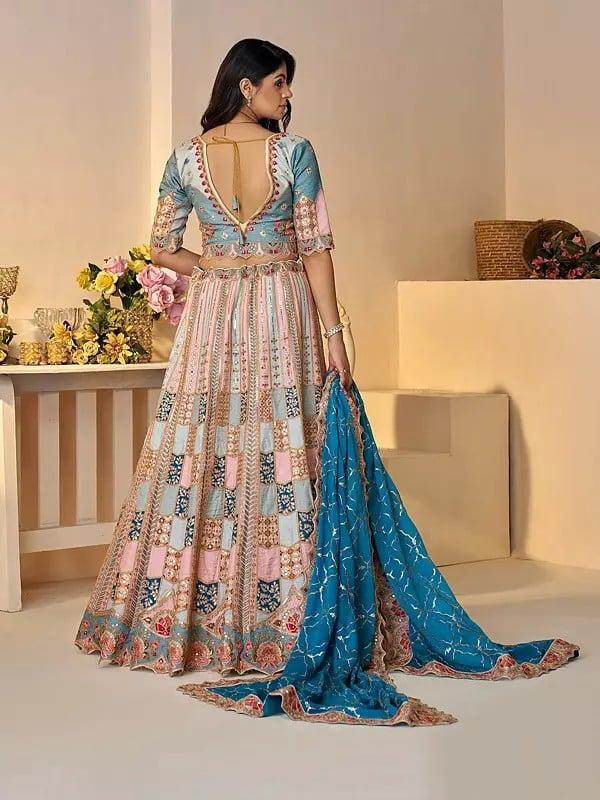 Exotic India Dola Silk Heavy Sequins And Embroidery Work Stunning Wedding Wear Lehenga Choli With Soft Chinon Dupatta 