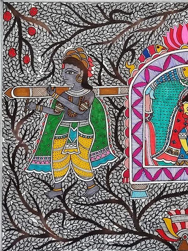 Exotic India Doli Kahar Madhubani Painting | Acrylic On Handmade Paper | By Pallavi 