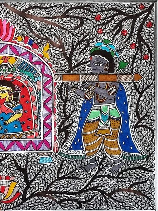 Exotic India Doli Kahar Madhubani Painting | Acrylic On Handmade Paper | By Pallavi 