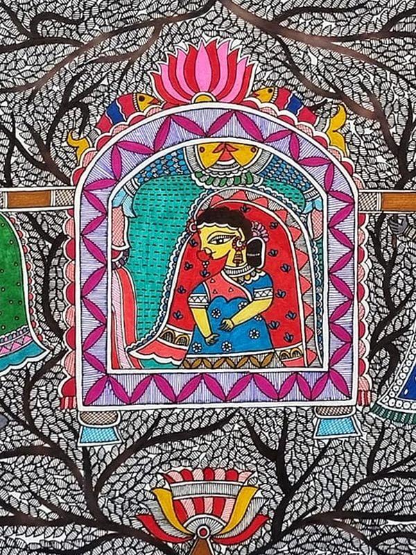 Exotic India Doli Kahar Madhubani Painting | Acrylic On Handmade Paper | By Pallavi 