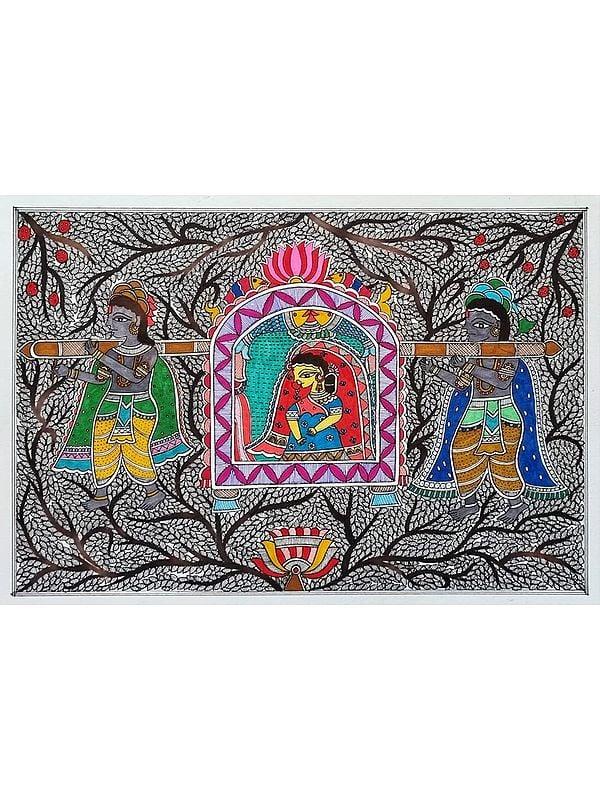 exotic india Doli Kahar Madhubani Painting | Acrylic On Handmade Paper | By Pallavi 