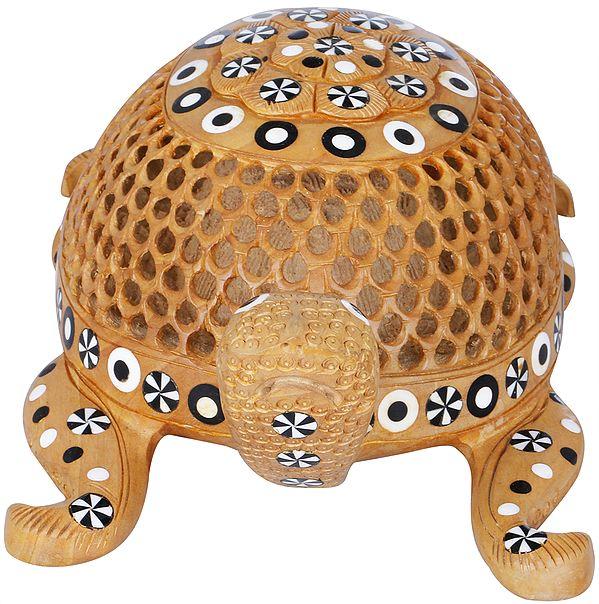 Exotic India Dome-shaped Charming Wooden Vastu Tortoise 