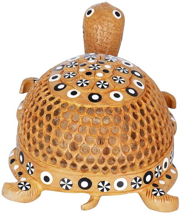 Exotic India Dome-shaped Charming Wooden Vastu Tortoise 