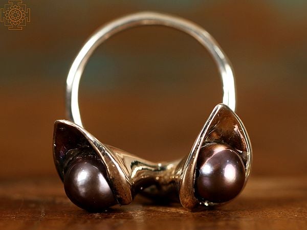 Exotic India Double Black Pearl | Sterling Silver Rings 