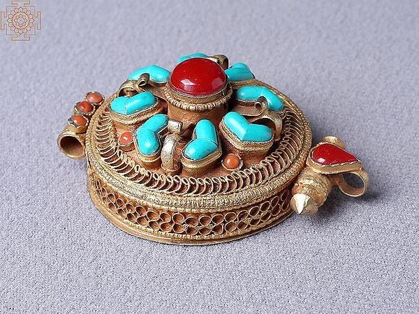 Exotic India Double Dorje Ghau Pendant Copper Gold Plated 