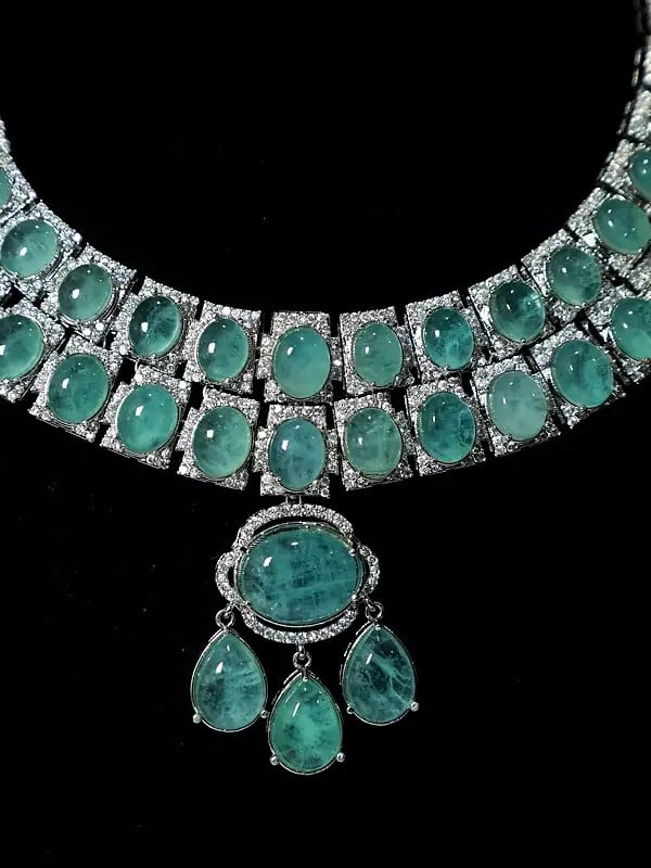 Exotic India Double Layered Elegant Stone Studded Kundan Necklace Set With Earrings 