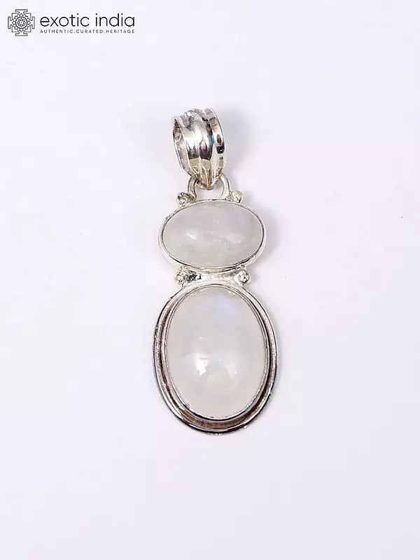 exotic india Double Rainbow Moonstone Cabochon Pendant 