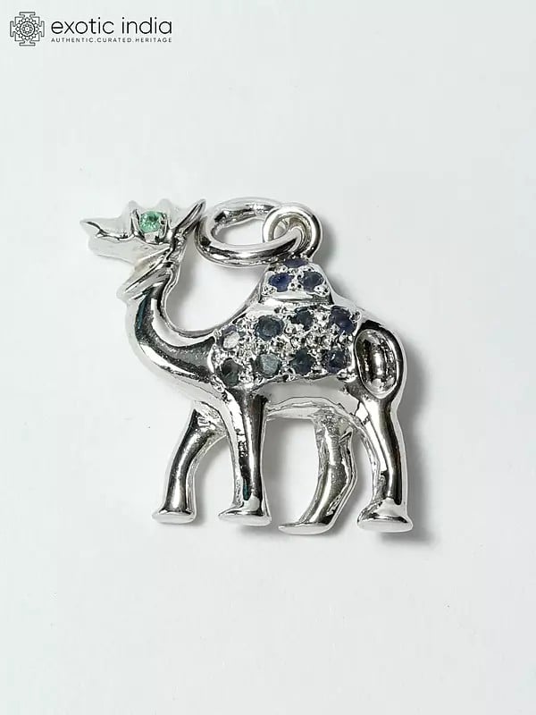 exotic india Double-Sided Camel Pendant with Emerald and Sapphire Gemstone 