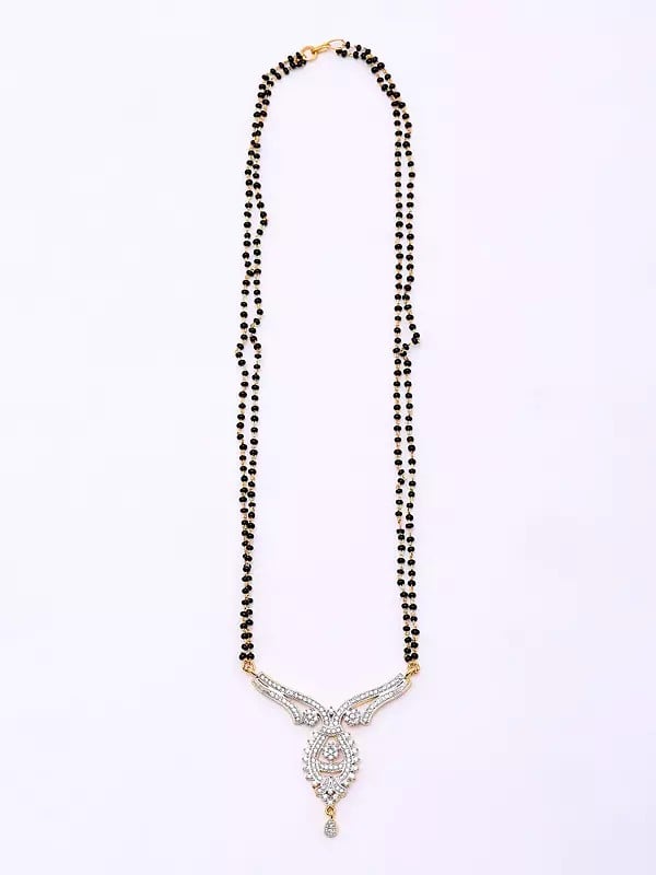 Exotic India Double Strand Stone Studded Mangalsutra And Earrings Set 