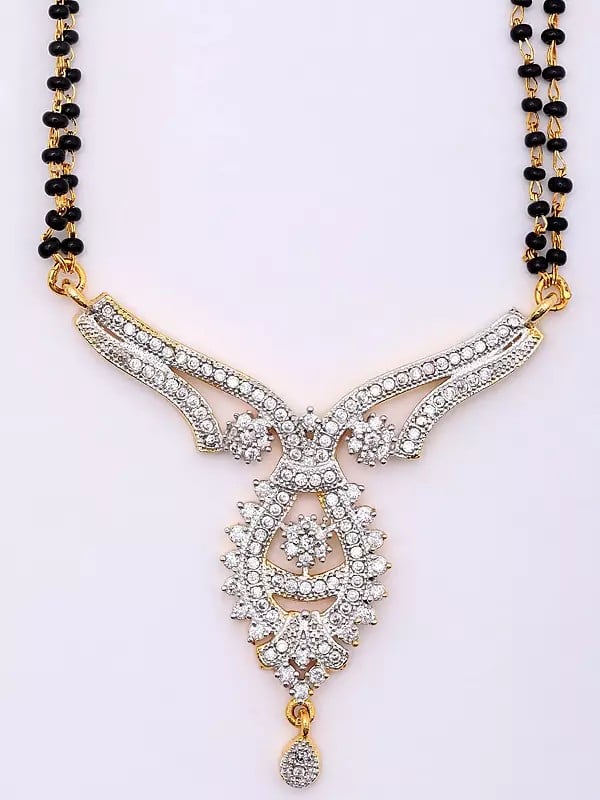 Exotic India Double Strand Stone Studded Mangalsutra And Earrings Set 