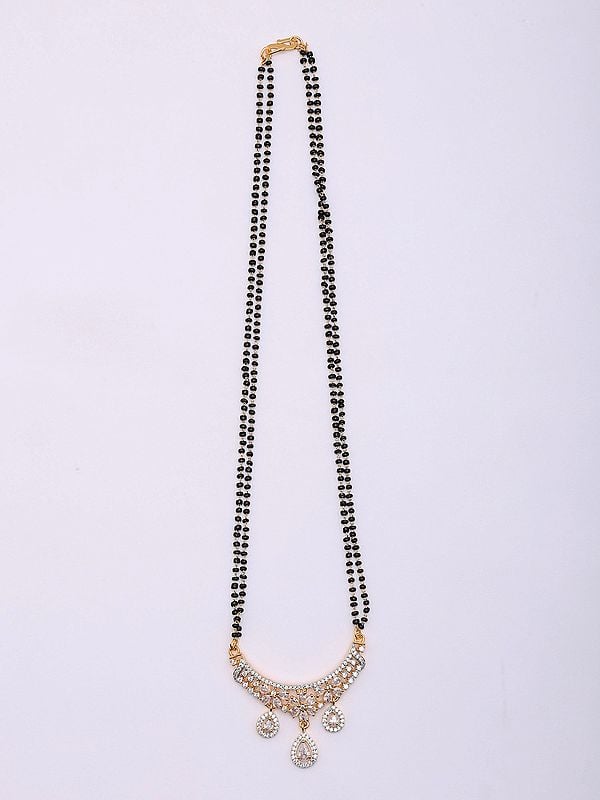 Exotic India Double Strand Stone Studded Mangalsutra And Earrings Set 