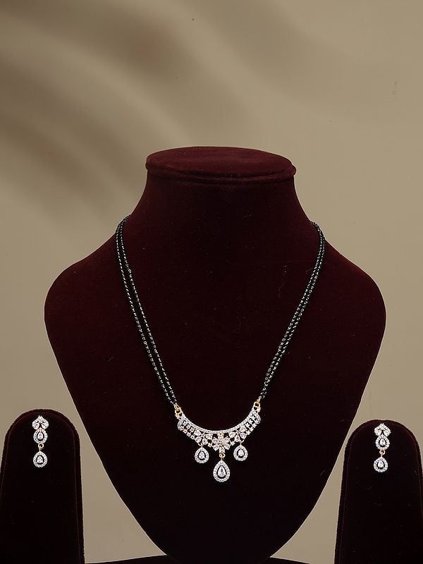 exotic india Double Strand Stone Studded Mangalsutra and Earrings Set 