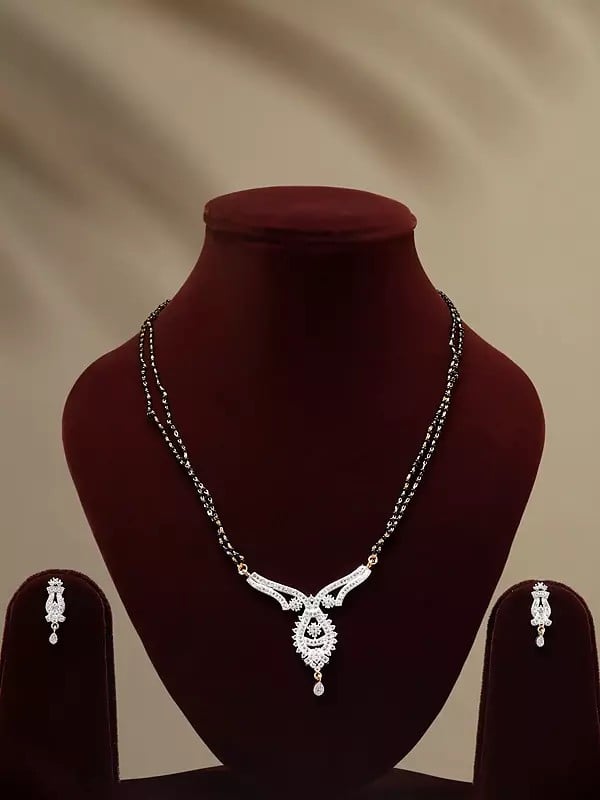 exotic india Double Strand Stone Studded Mangalsutra and Earrings Set 