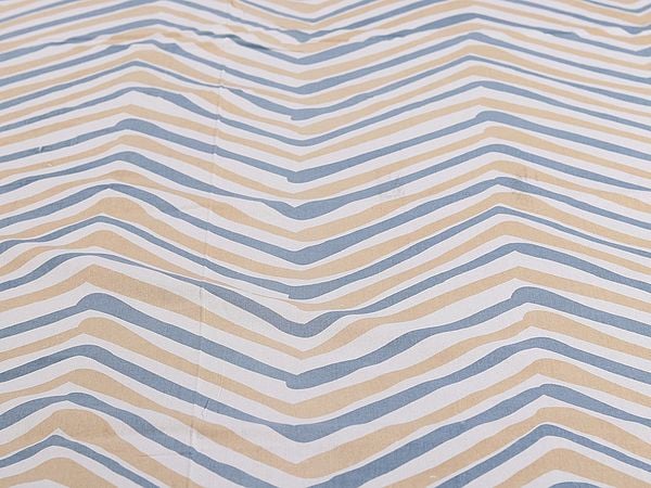 Exotic India Dove-White Chevron Pattern Multicolor Handblock Printed Cotton Queen Size Bedsheet With Two Pillow Cover