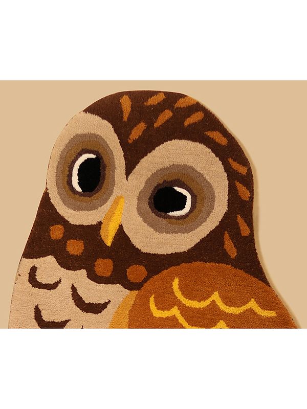 Exotic India Downtown-Brown Owl Shaped Tufted Yogic Asana Mat From Mirzapur