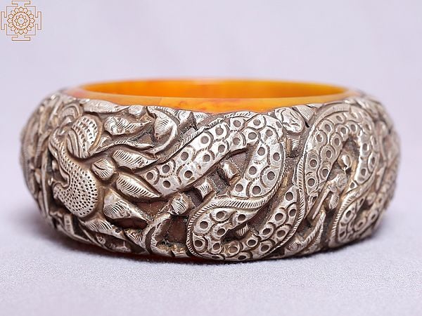 Exotic India Dragon Engraved Silver Bangles From Nepal