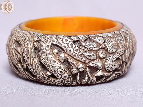 Exotic India Dragon Engraved Silver Bangles From Nepal