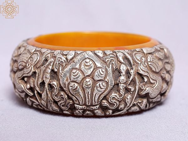 exotic india Dragon Engraved Silver Bangles from Nepal