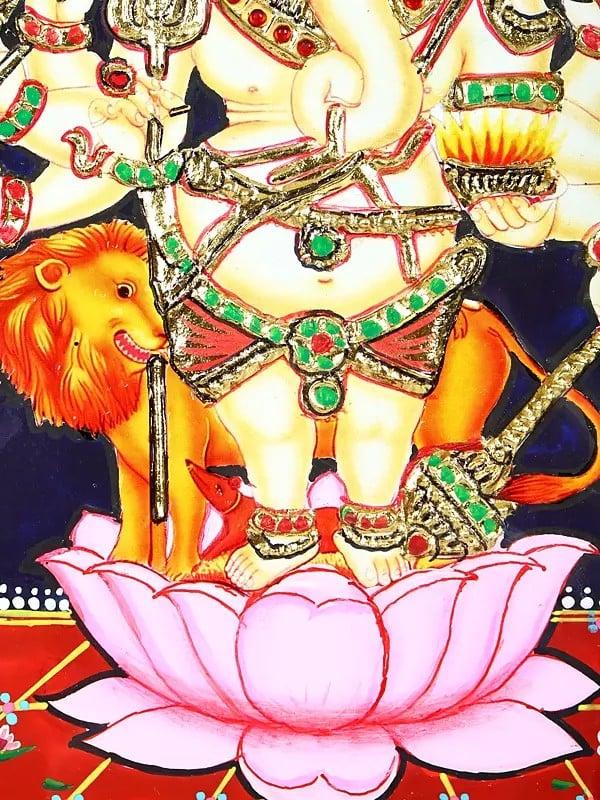 Exotic India Drishti Ganesha | 24 Karat Gold Work | Framed Tanjore Painting