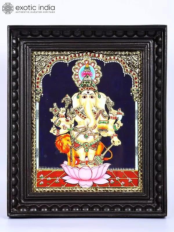 exotic india Drishti Ganesha | 24 Karat Gold Work | Framed Tanjore Painting