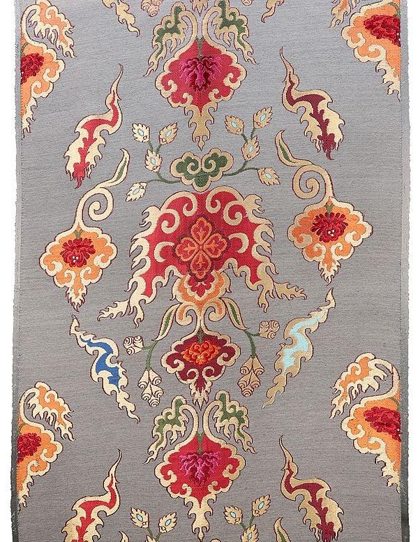exotic india Drizzle Grey Hand-woven Brocade Fabric from Banaras with Turkish Motifs 