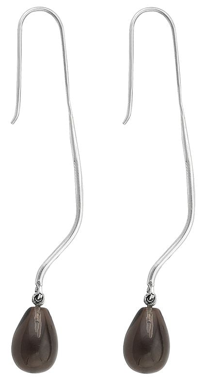 exotic india Drop Shaped Smoky Quartz Earrings Made in Sterling Silver