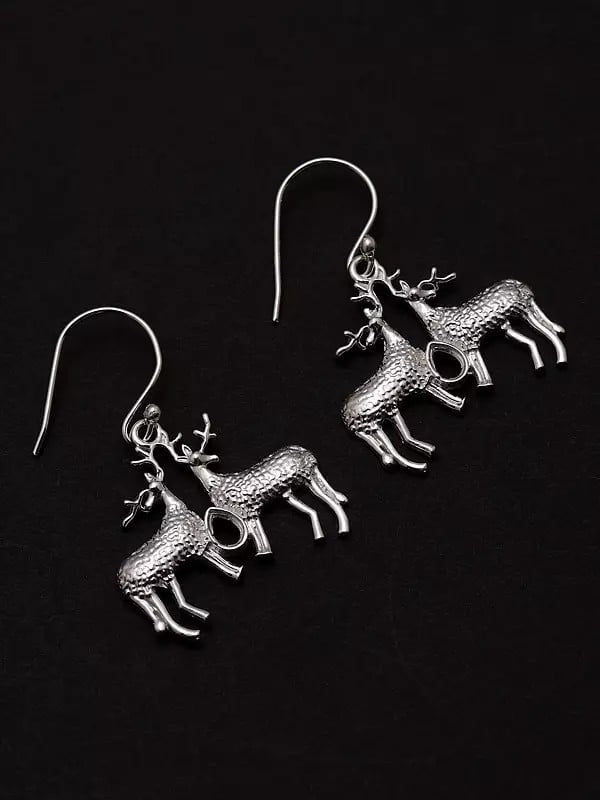 Exotic India Duet Deer Sterling Silver Dangle Earrings