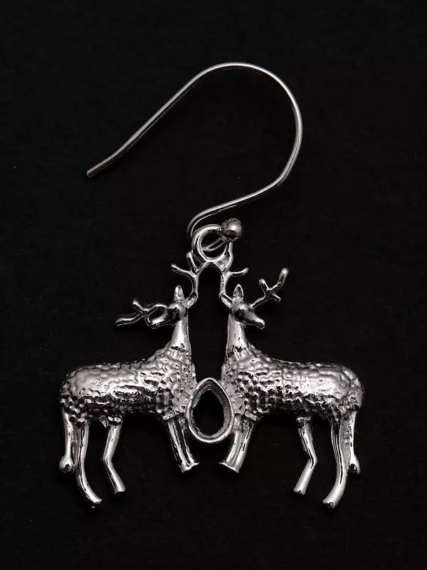 Exotic India Duet Deer Sterling Silver Dangle Earrings