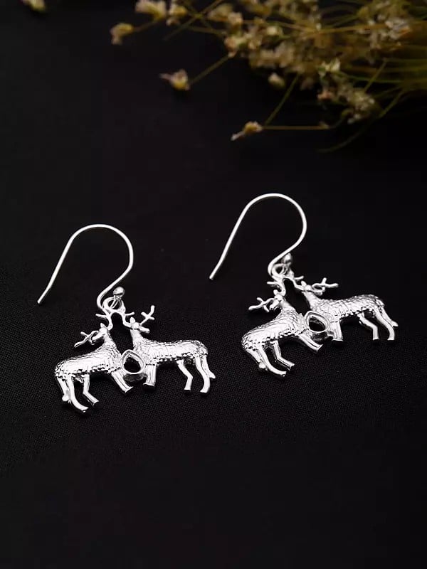 Exotic India Duet Deer Sterling Silver Dangle Earrings