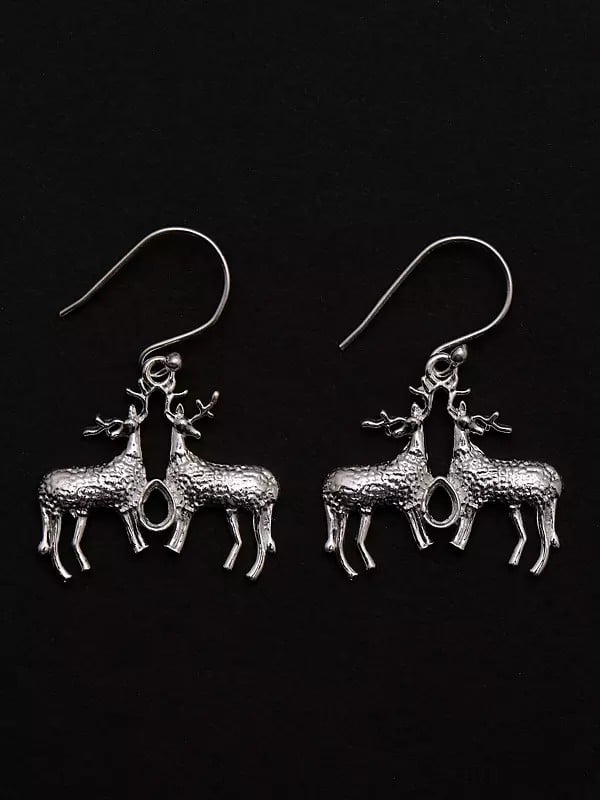 exotic india Duet Deer Sterling Silver Dangle Earrings