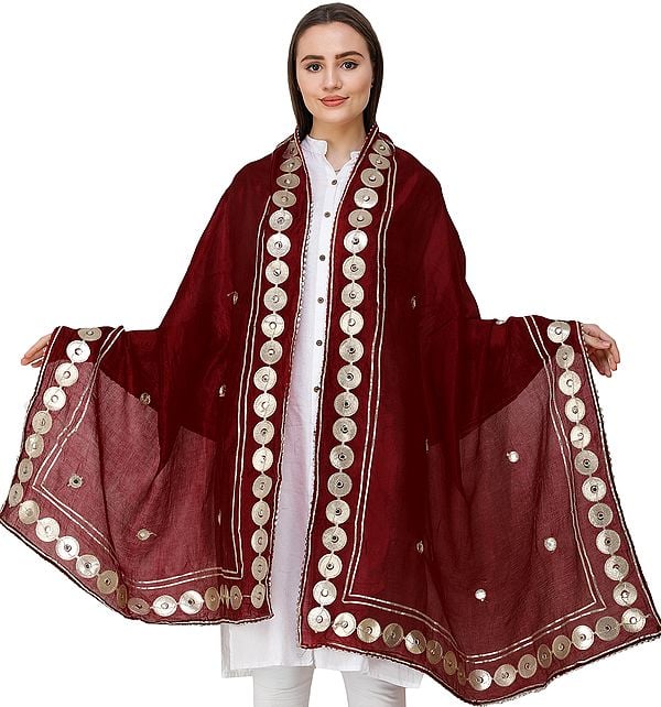 Exotic India Dupatta From Amritsar Embellished With Patch Border 