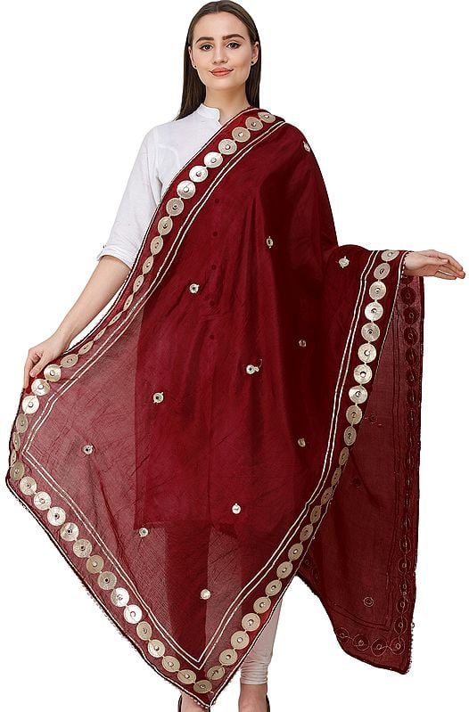 exotic india Dupatta from Amritsar Embellished with Patch Border 