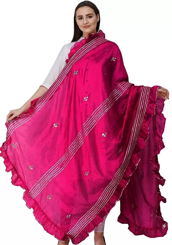 exotic india Dupatta from Amritsar with Gota Patches and Frill Border 