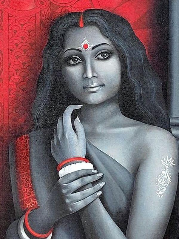 Exotic India Durga And Her Bhakta | Acrylic Painting On Canvas | Mahadev Swarnakar 