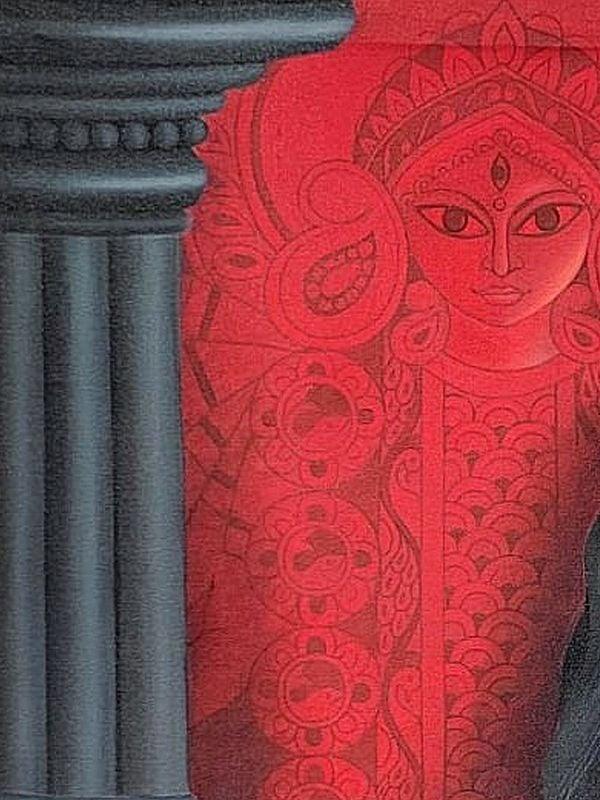 Exotic India Durga And Her Bhakta | Acrylic Painting On Canvas | Mahadev Swarnakar 