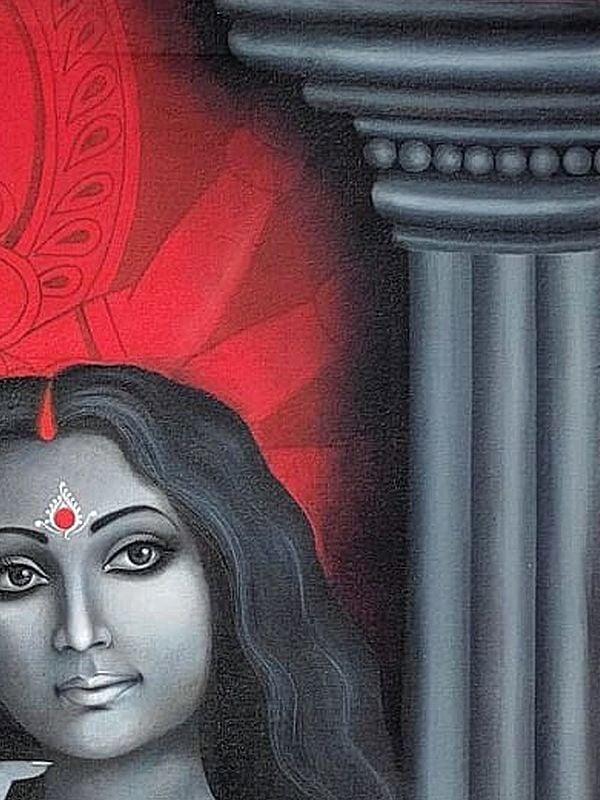 Exotic India Durga And Her Bhakta | Acrylic Painting On Canvas | Mahadev Swarnakar 