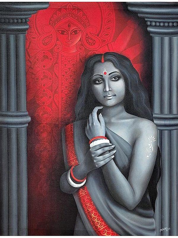 exotic india Durga and Her Bhakta | Acrylic Painting On Canvas | Mahadev Swarnakar 