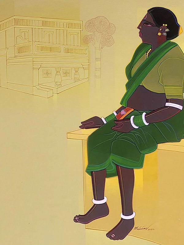 Exotic India Dwelling - A Thinker Lady | Acrylic On Canvas | By Tailor Srinivas 