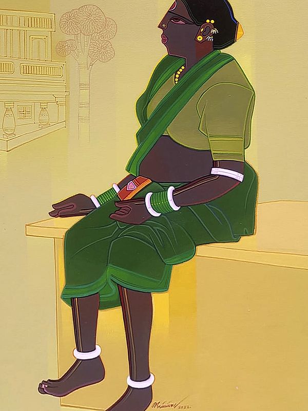 Exotic India Dwelling - A Thinker Lady | Acrylic On Canvas | By Tailor Srinivas 