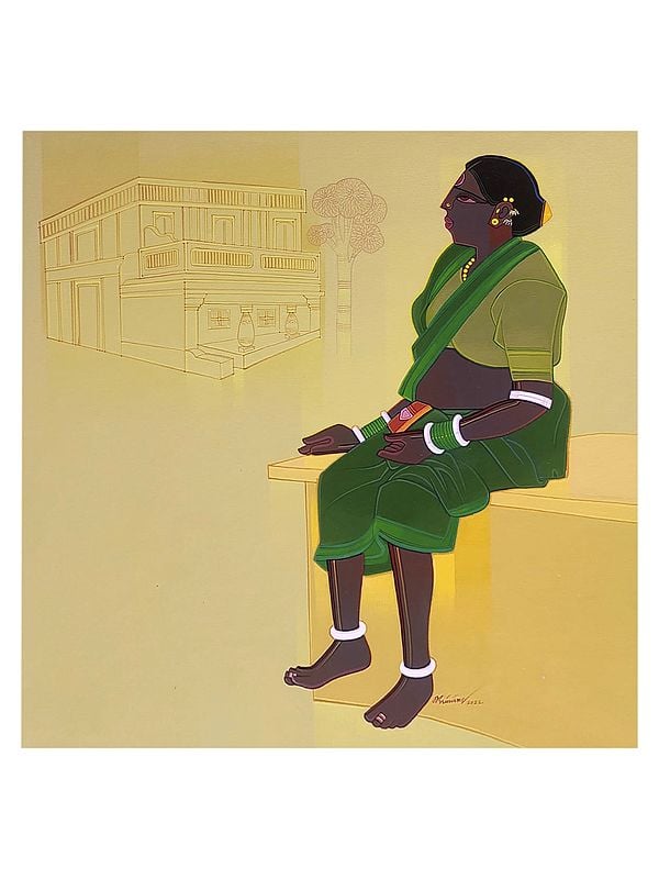exotic india Dwelling - A Thinker Lady | Acrylic On Canvas | By Tailor Srinivas 