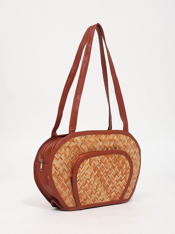 Exotic India Eco Friendly Handmade Bamboo Shoulder Bag With Zipper Closure 