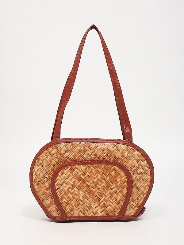 exotic india Eco Friendly Handmade Bamboo Shoulder Bag with Zipper Closure 