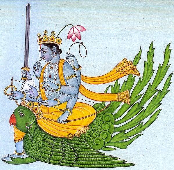Exotic India Eight-Armed Vishnu On Garuda Watercolor Painting On Paper