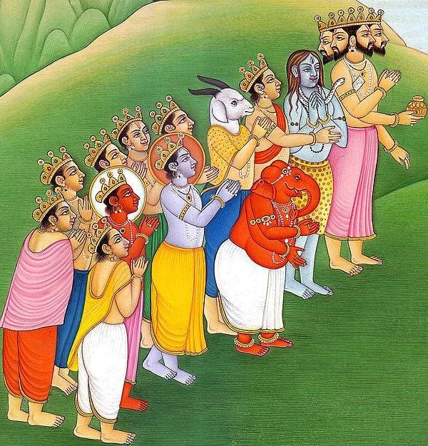 Exotic India Eight-Armed Vishnu On Garuda Watercolor Painting On Paper