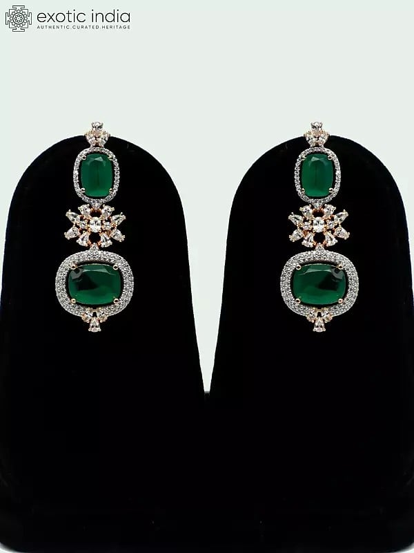 Exotic India Elegant American Diamond Stone Studded Necklace With Matching Earrings