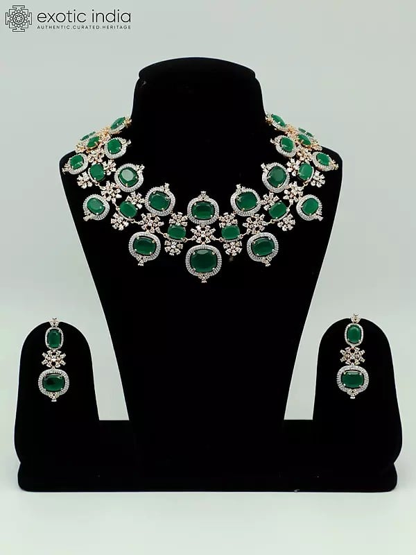 exotic india Elegant American Diamond Stone Studded Necklace With Matching Earrings 